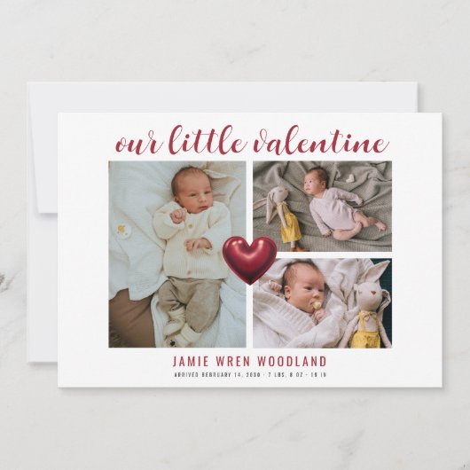 Baby Foto Collage Valentine's Geburtsankündigung (Vorderseite)