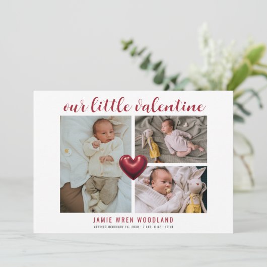 Baby Foto Collage Valentine's Geburtsankündigung (Stehend Vorderseite)
