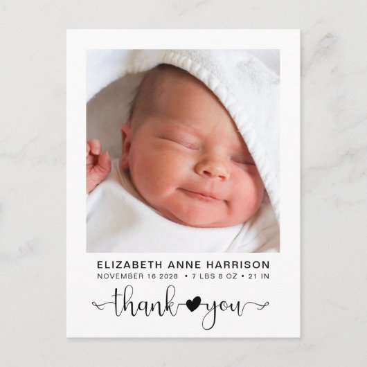 Baby Foto Danke, Birth Ankündigungspostkarte (Vorderseite)