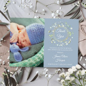 Baby Foto Danke Greenery Dusty Blue Birth Ankündigung