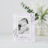 Baby Foto danke Ihnen Lavendel Geburtsankündigung Postkarte (Stehend Vorderseite)
