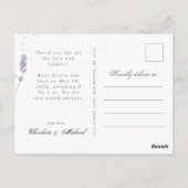 Baby Foto danke Ihnen Lavendel Geburtsankündigung Postkarte (Rückseite)