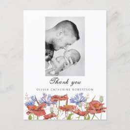 Baby Foto dankt Wildblume Geburtsankündigung Postkarte