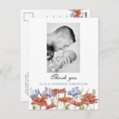 Baby Foto dankt Wildblume Geburtsankündigung Postkarte (Vorne/Hinten)