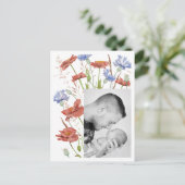 Baby Foto dankt Wildblume Geburtsankündigung Postkarte (Stehend Vorderseite)
