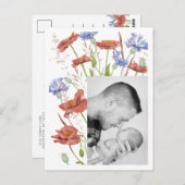 Baby Foto dankt Wildblume Geburtsankündigung Postkarte (Vorne/Hinten)