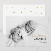 Baby Foto Elegante Script Gold Liebe Hört Geburt Ankündigung (Vorne/Hinten)