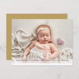 Baby Foto Elegante Script Name Gold Birth Ankündigungspostkarte