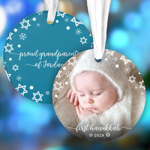 Baby-Foto Erstes Chanukka Großeltern Davidstern Ornament