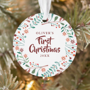 Baby-Foto Erstes Weihnachten Floral Ornament
