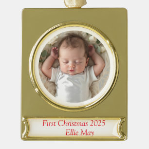 Baby Foto First Christmas Deer Banner-Ornament Gold