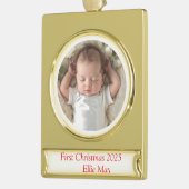 Baby Foto First Christmas Deer Banner-Ornament Gold (Links)