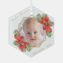 Baby Foto First Christmas Floral Gold Poinsettia