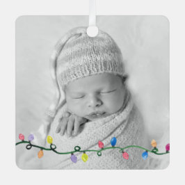 Baby FOTO First Christmas NAME Year Lights Art Ornament Aus Metall
