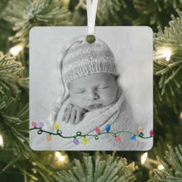 Baby FOTO First Christmas NAME Year Lights Art Ornament Aus Metall