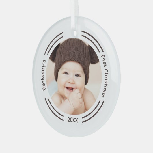 Baby Foto First Christmas Ornament Aus Glas (Vorderseite links)