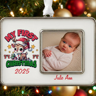 Baby Foto First Christmas Personalize Rahmen-Ornament Silber