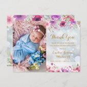 Baby Foto Floral Winter Schnee Danke, dass Sie geb Ankündigungspostkarte (Vorne/Hinten)