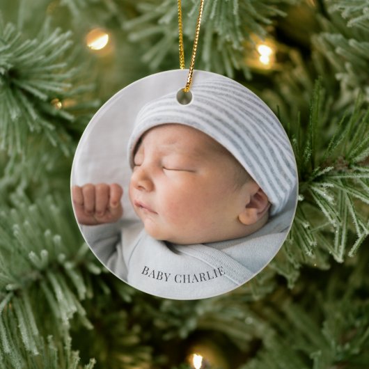Baby-Foto Geburt  Keramik Ornament (Baum)