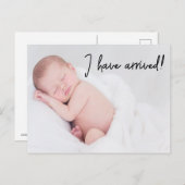 Baby Foto Geburtsankündigung Ich bin angekommen Ankündigungspostkarte (Vorne/Hinten)