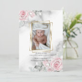 Baby Foto Geburtsankündigung Pink Floral Einladung (Stehend Vorderseite)