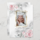 Baby Foto Geburtsankündigung Pink Floral Einladung (Vorne/Hinten)