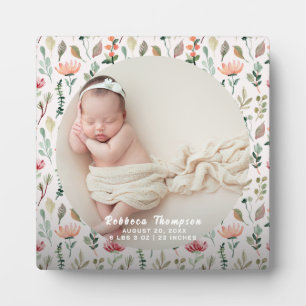 Baby-Foto-Geburtsanzeige Andenken floral Fotoplatte