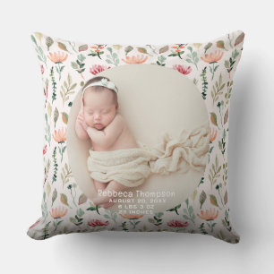 Baby-Foto-Geburtsanzeige Andenken floral Kissen