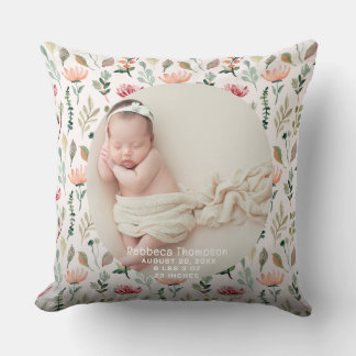 Baby-Foto-Geburtsanzeige Andenken floral Kissen