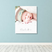 BABY FOTO GEBURTSDATUM fett grau Leinwanddruck (Insitu (Holzboden))