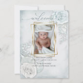 Baby Foto Geburtserklärung Blue Floral Einladung (Vorderseite)