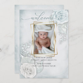Baby Foto Geburtserklärung Blue Floral Einladung