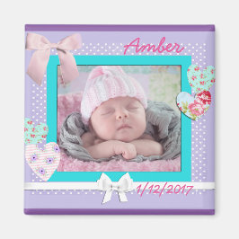 Baby Foto Geburtstag Ankündigung Lila und Aqua Magnet