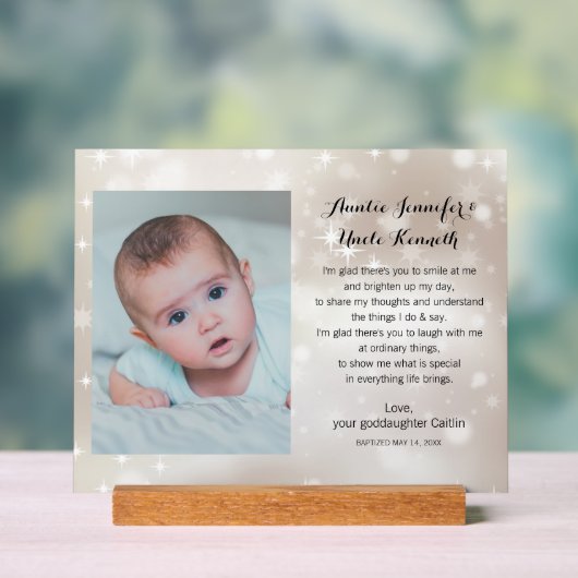 Baby Foto Godmateltern Gedicht auf Gold Stars Acrylschild (Neutral)