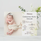 Baby Foto & Golden Blätter Geburtsankündigungskart (Stehend Vorderseite)