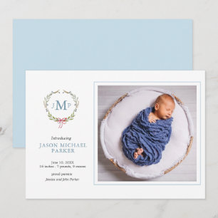 Baby Foto Greenery mit Monogramm Ankündigung