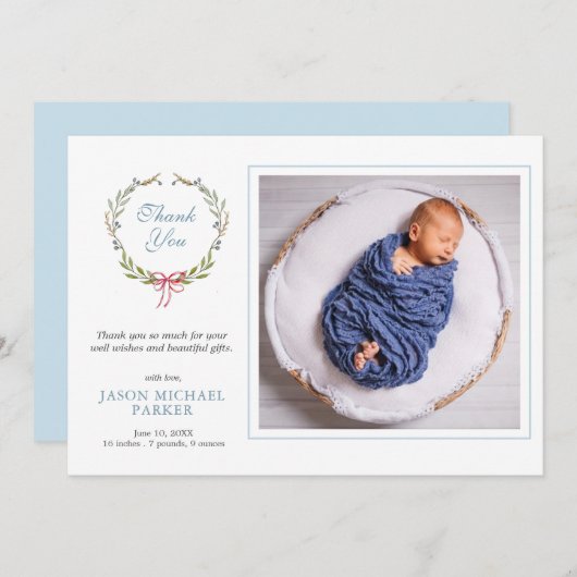 Baby Foto grün Vielen Dank Ankündigung (Vorne/Hinten)