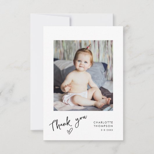 Baby Foto Handgeschriebene moderne Schrift Vielen  Dankeskarte (Vorderseite)