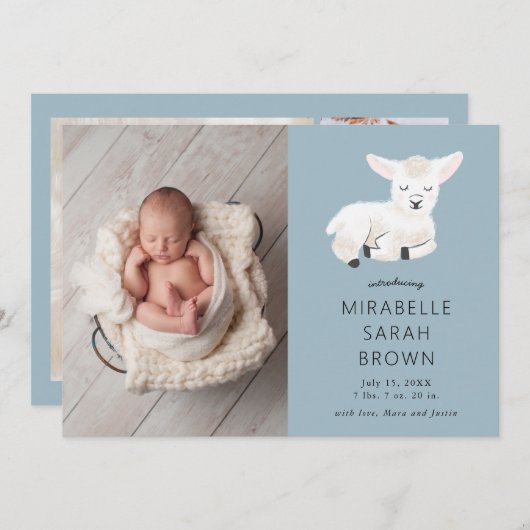 Baby Foto Little Lamb Birth Ankündigung (Vorne/Hinten)
