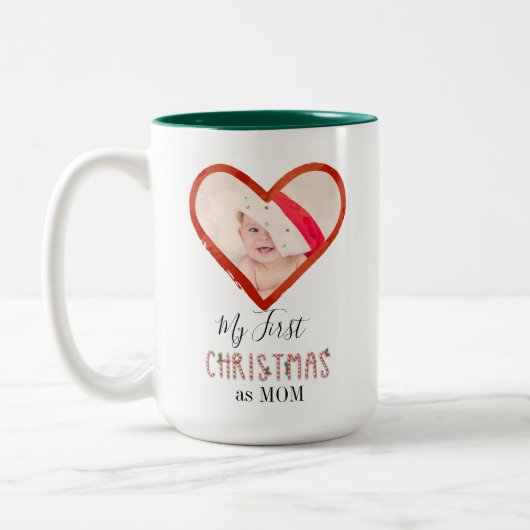 Baby Foto meine ersten Weihnachten als Mama Liebe Zweifarbige Tasse (Links)