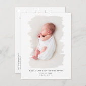 Baby Foto Minimalistisch White Paint Stroke Birth Ankündigungspostkarte (Vorne/Hinten)