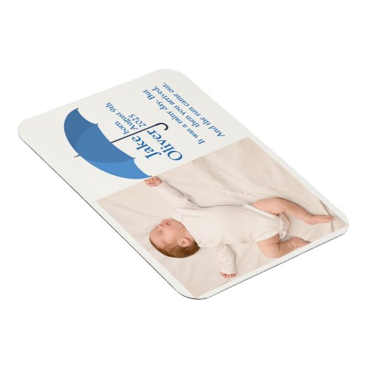 Baby Foto mit Name und Datum unter blauem Umbrett Magnet (Rechte Seite)
