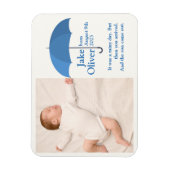 Baby Foto mit Name und Datum unter blauem Umbrett Magnet (Vertikal)