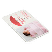 Baby Foto mit Name und Datum unter Red Umbrella Magnet (Rechte Seite)