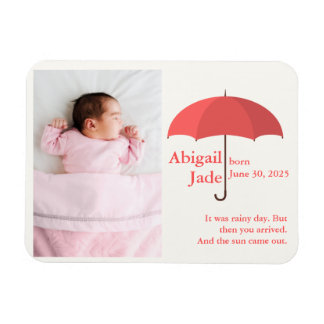 Baby Foto mit Name und Datum unter Red Umbrella Magnet