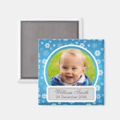 Baby Foto mit Name und Datum Winterschneeflocke Bl Magnet (Vorderseite/Rückseite)