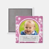 Baby Foto mit Name und Datum Winterschnepfen rosa Magnet (Vorderseite/Rückseite)