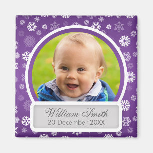 Baby-Foto mit Namen-u. Datums-Winter-Schneeflocke Magnet