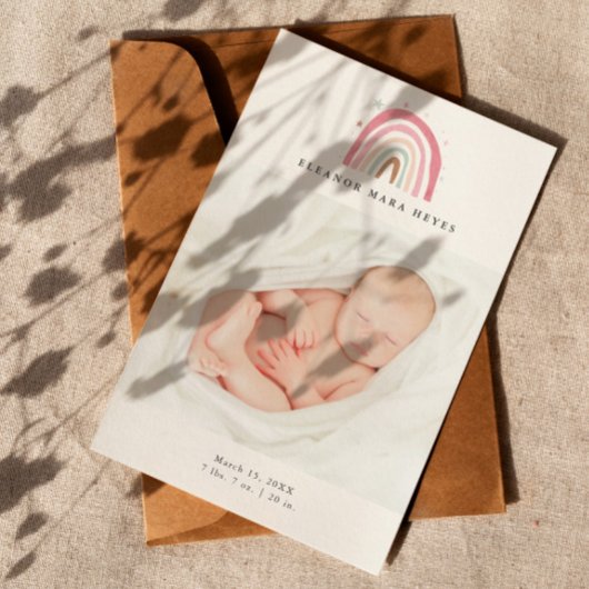 Baby Foto Modern Pastel Rainbow Birth Ankündigung