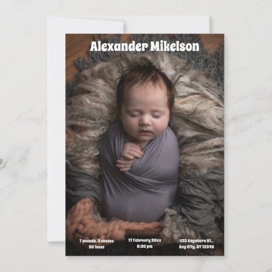 Baby Foto Moderne Geburt Ankündigung (Vorderseite)